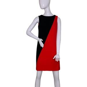 Nine West Color Block Dress Size 2 Red and Black Sleeveless Round Neckli…